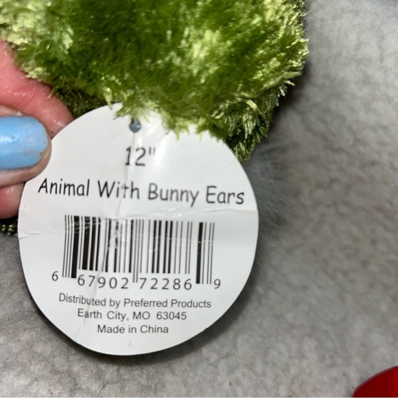 Animal Adventure 2008 green frog plush 12" wearing bunny ears tail easter plush - Picture 10 of 13